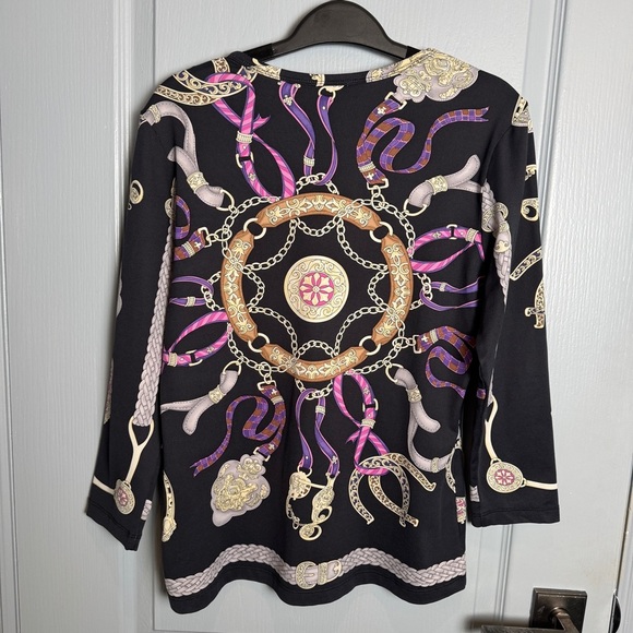 J. Mclaughlin Catalina Cloth Top Sz M Knit Signature Equestrian Print Classic - Picture 8 of 15